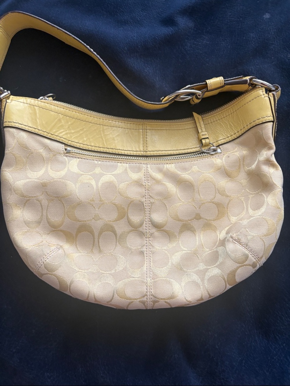 Vintage Y2K Coach Lemon Yellow Jacquard Patent Shoulder Hobo Bag - Picture 6 of 12